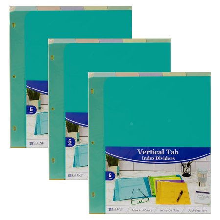 C-LINE PRODUCTS Index Dividers, 5-Tab, w/Vertical Tab, Bright Colors, 8-1/2 x 11, 15PK 7150